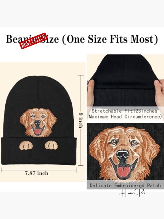 Winter Knitted Beanie Skull Cap Embroidered Golden Retriever Dog Lover Gift One main image 7